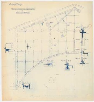 Bahnhof, Uelzen: Eisenkonstruktion der Perronhalle, Schnitte und Details