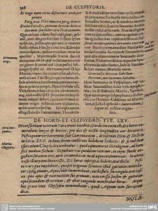 De Horis et Clepsydris Tit. LXV.