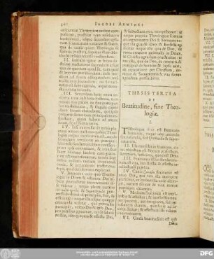 Thesis Tertia De Beatitudine, fine Theologiae.