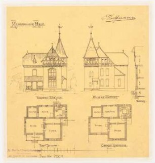 Hafenmeister-Haus: 2 Ansichten, Schnitt, Grundrisse, 1:200