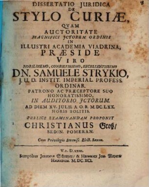 Dissertatio Juridica De Stylo Curiae