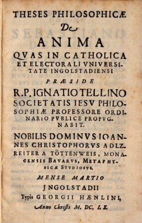 Theses Philosophicae De Anima