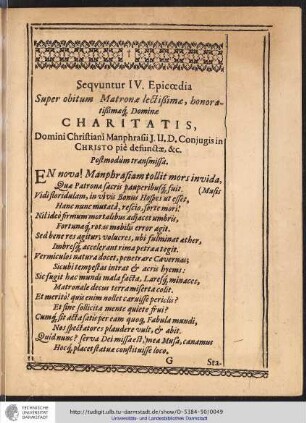 Seqvuntur IV. Epicoedia Super obitum Matrona lectißimae, ...