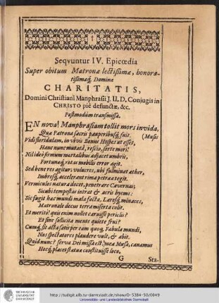 Seqvuntur IV. Epicoedia Super obitum Matrona lectißimae, ...