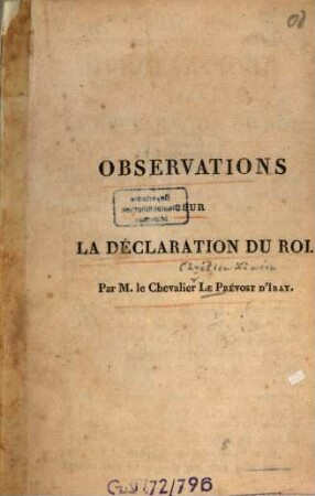 Observations sur la déclaration du Roi