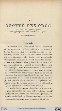 Sér. 4: La Grotte des Ours : Ghar-Zahr (grotte qui gronde) ainsi appelée par les arabes à Constantine (Algérie)