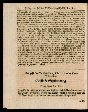 Am Fest der Beschneidung Christi / oder Neu-Jahrs-Tag. Geistliche Beschneidung