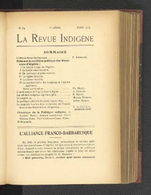 L'Alliance Franco-Barbaresque.