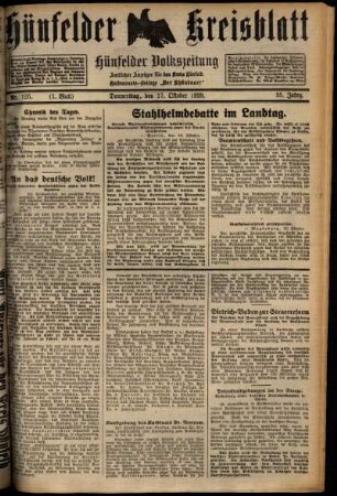 Erste Ausgabe vom Donnerstag, den 17. Oktober 1929.