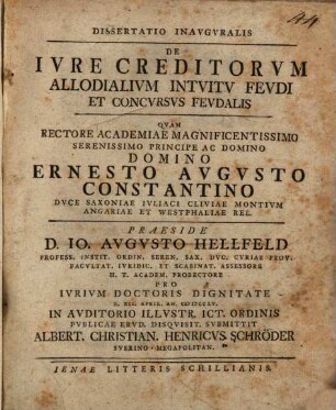 Dissertatio Inavgvralis De Ivre Creditorvm Allodialivm Intvitv Fevdi Et Concvrsvs Fevdalis
