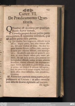 Caput VI. De Praedicamento Quantitatis.
