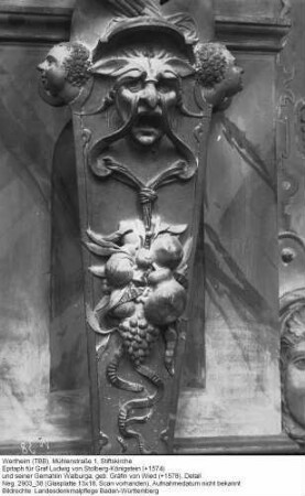 Stiftskirche; Epitaph für Graf Ludwig von Stolberg-Königstein (+1574) und seiner Gemahlin Walburga, geb. Gräfin von Wied (+1578), Detail