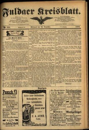Zweite Ausgabe vom Mittwoch, den 19. Dezember 1906.