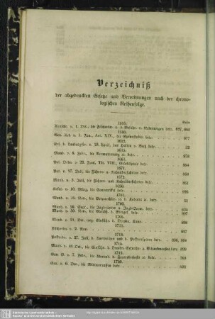 Verzeichniß der abgedruckten Gesetze und Verordnungen nach der chronologischen Reihenfolge