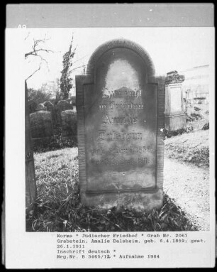 Grabstein der Amalie Dalsheim (gestorben 1911.01.26)