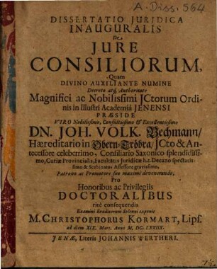 Dissertatio Juridica Inauguralis De Jure Consiliorum