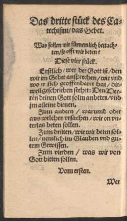 Das dritte stück des Catechismi/ das Gebet.