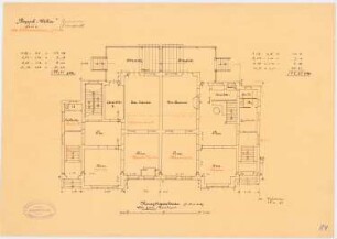 Villa für zwei Familien, Berlin-Grunewald Monatskonkurrenz März 1890, engerer Wettbewerb April 1890: Hauptgeschoss 1:100