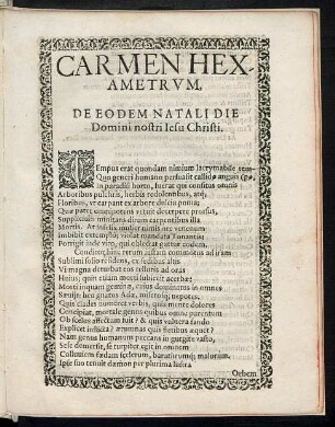 Carmen Hexametrum, De Eodem Natali Die Domini nostri Iesu Christi.