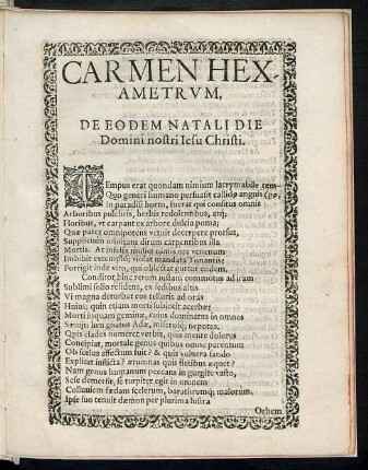 Carmen Hexametrum, De Eodem Natali Die Domini nostri Iesu Christi.