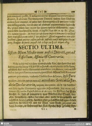 Sectio Ultima. Sistens Usum Modernum nostri Decreti, quoad Effectum, Affinia & Contraria