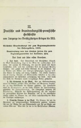 II. Deutsche und brandenburgisch-preußische Geschichte vom Ausgange des Dreißigjährigen Krieges bis 1815