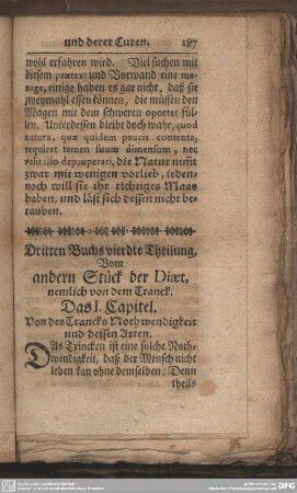 Dritten Buchs vierdte Theilung, vom andern Stück der Diaet, nemlich von dem Tranck