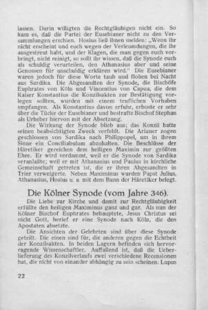 Die Kölner Synode (vom Jahre 346).