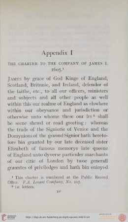 Appendix I: The charter of the company of James I., 1605