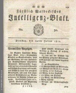No. 30, Dienstag, den 24ten Julius 1810