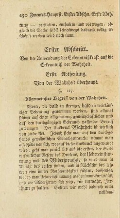 Erster Abschnitt. Von der Anwendung der Erkenntnißkraft auf die Erkenntniß der Wahrheit