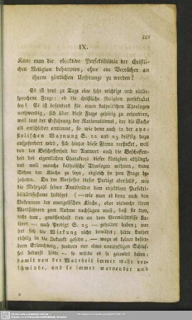 IX. Kann man die objektive Perfektibilität der christlichen Religion behaupten, ohne ein Verräther an ihrem göttlichen Ursprunge zu werden?