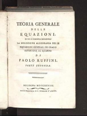 Parte 2: Teoria generale delle equazioni. Parte Seconda