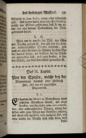 Das IX. Kapitel. Von den Speisen, welche bey der Brunnencur dienlich oder schaedlich sind; oder von der eigentlichen Brunnendiaet