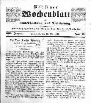 No. 19, Sonnabend, den 12. Mai 1849.