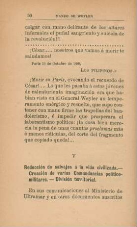 V. Reducción de salvajes á la vida civilizada. - Creación de varias Comandancias político-militares. - División territorial