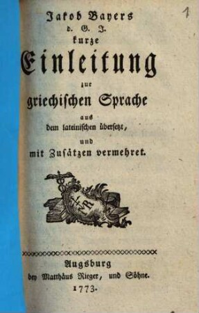 Kurze Einleitung zur griechischen Sprache