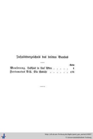 Inhaltsverzeichnis des dritten Bandes.