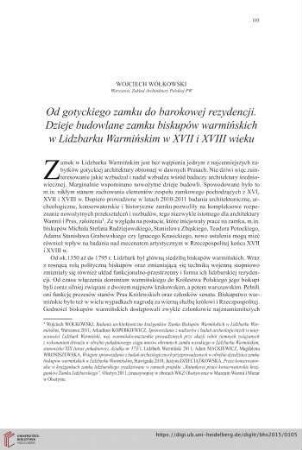77: Od gotyckiego zamku do barokowej rezydencji : Dzieje budowlane zamku biskupów warmińskich w Lidzbarku Warmińskim w XVII i XVIII wieku