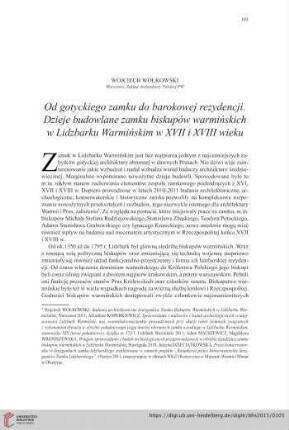 77: Od gotyckiego zamku do barokowej rezydencji : Dzieje budowlane zamku biskupów warmińskich w Lidzbarku Warmińskim w XVII i XVIII wieku