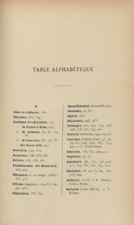 Table alphabétique