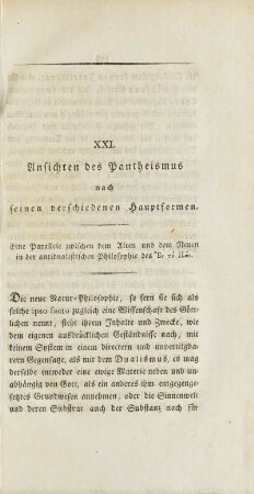 XXI. Ansichten des Pantheismus nach seinen verschiedenen Hauptformen