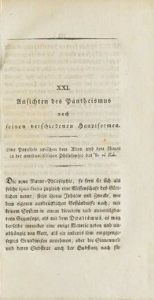 XXI. Ansichten des Pantheismus nach seinen verschiedenen Hauptformen