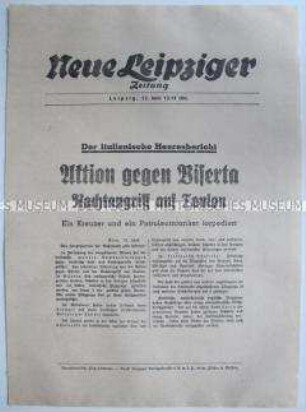 Extrablatt der "Neuen Leipziger Zeitung" mit Auszügen aus dem italienischen Heeresbericht