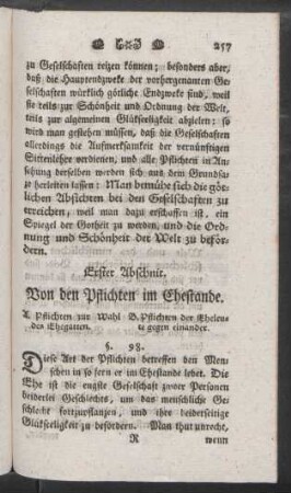 Erster Abschnit. Von den Pflichten im Ehestande