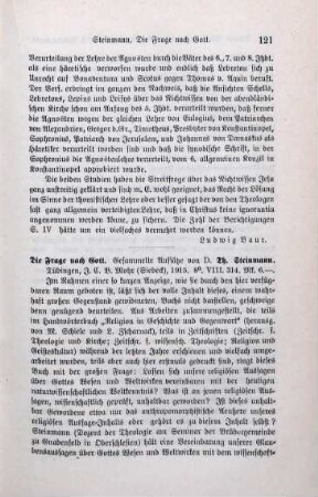 121-122 [Rezension] Steinmann, Theophil, Die Frage nach Gott