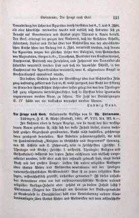 121-122 [Rezension] Steinmann, Theophil, Die Frage nach Gott