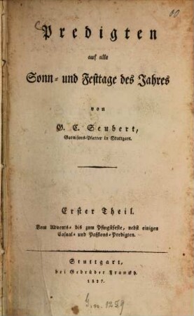 Predigten auf alle Sonn- und Festtage des Jahres, 1