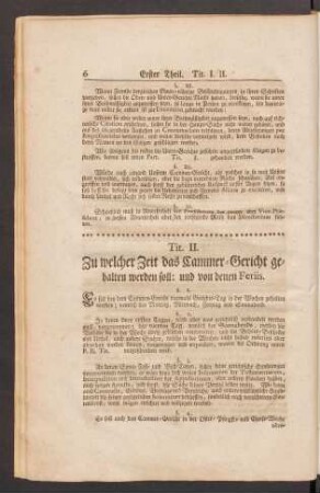 Tit. II. Zu welcher Zeit das Cammer-Gericht gehalten werden soll: und von denen Feriis.