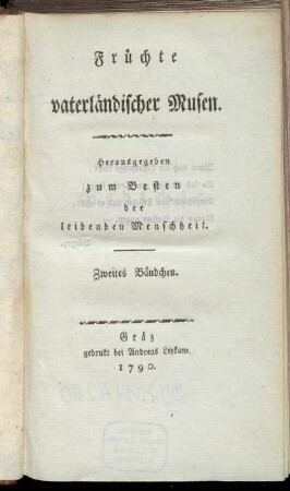 2: Früchte vaterländischer Musen. Zweites Bändchen